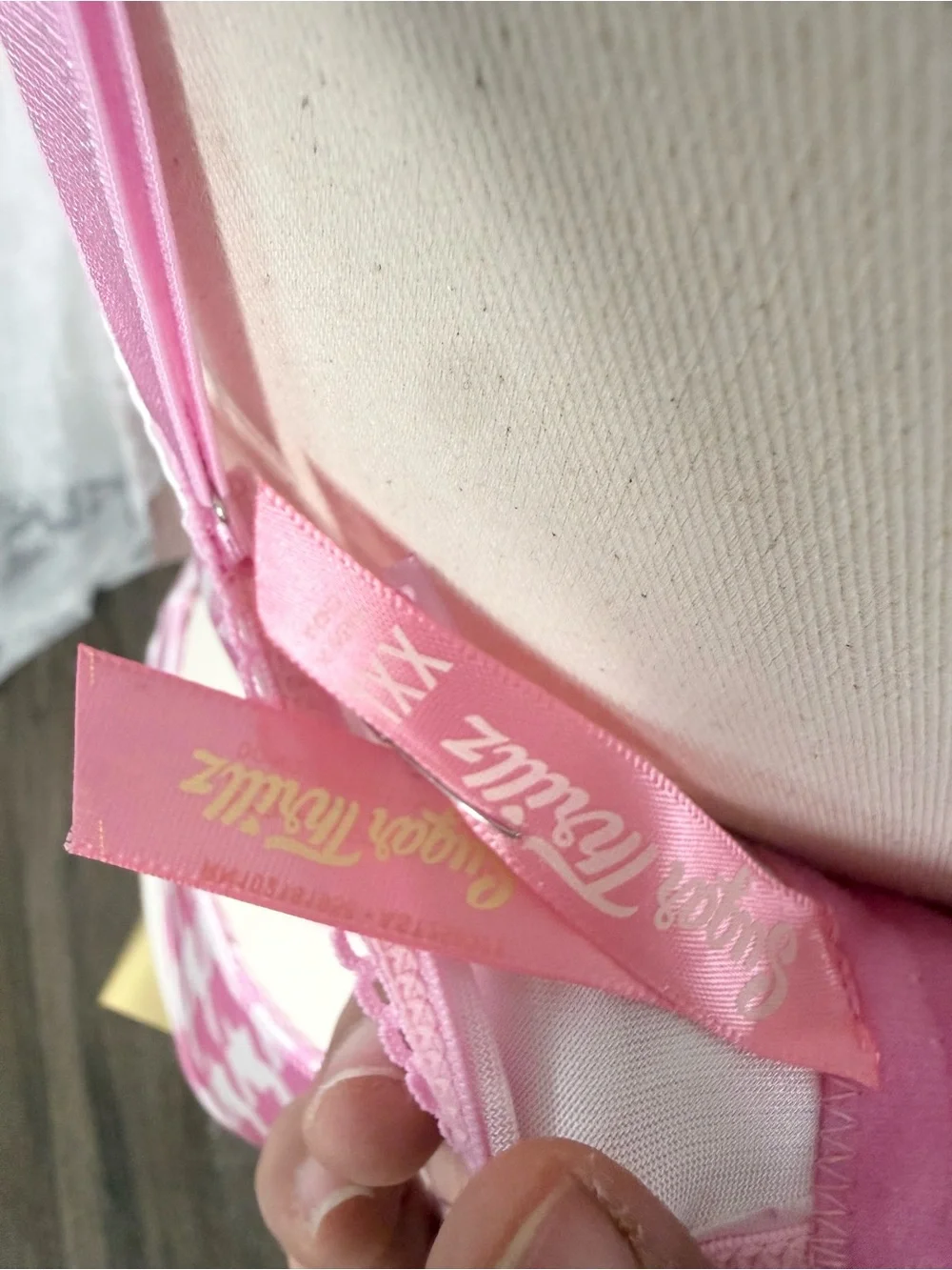 Sugar Thrillz Pink Houndstooth Satin Lingerie Set BIN#16